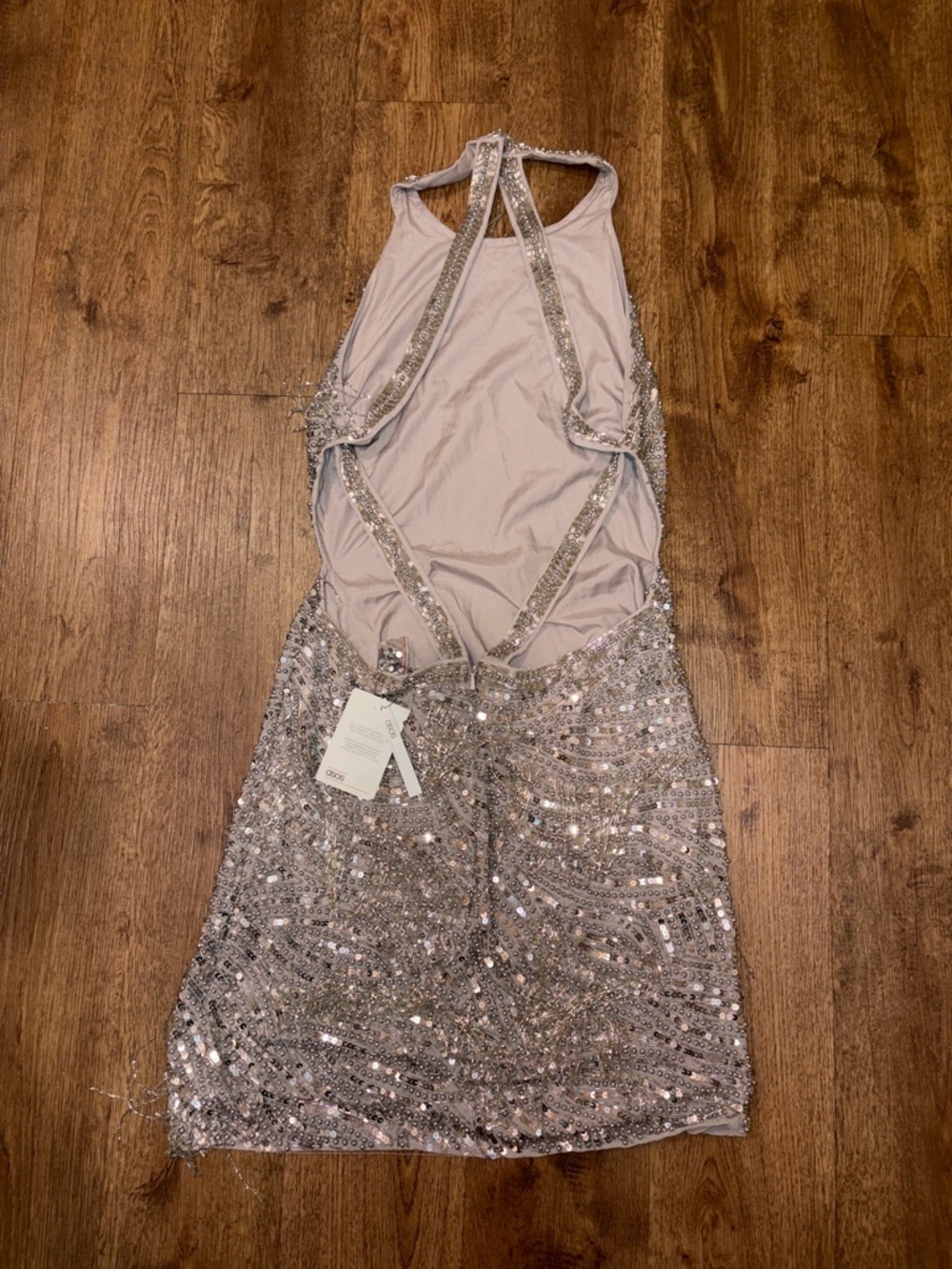 ASOS Beaded Halter Prom Dress in Champagne
